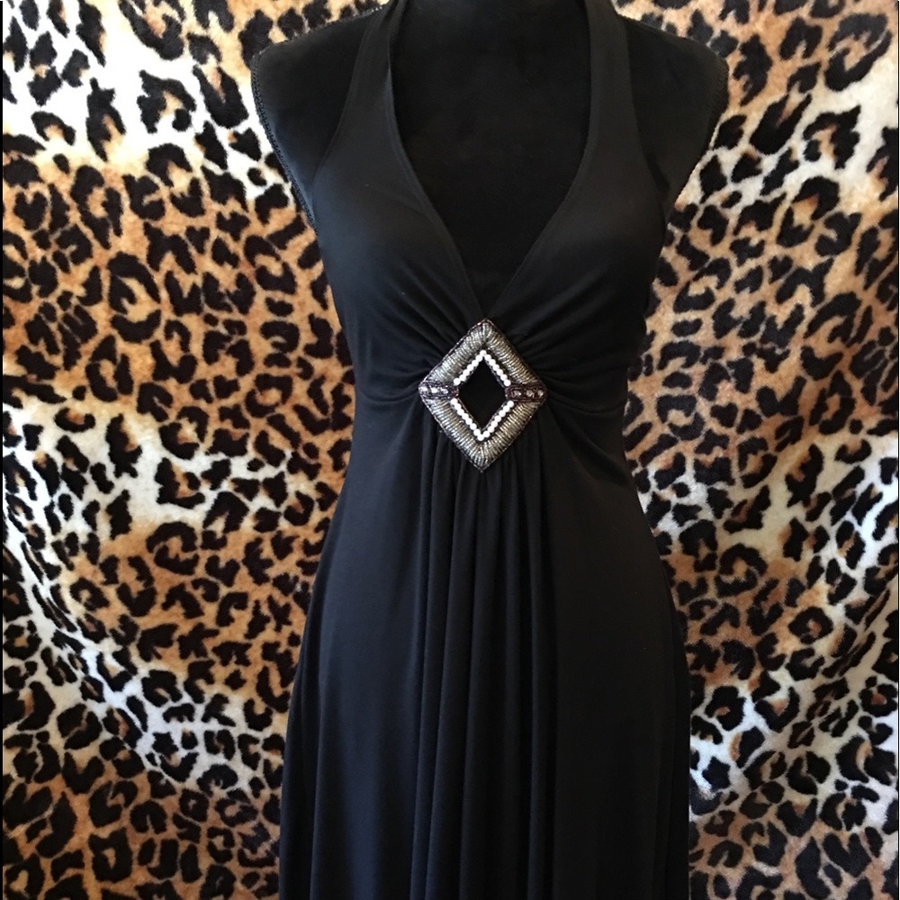Blk jersey halter beading on front